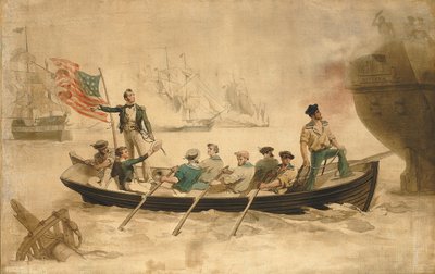 Perry draagt zijn vlag over aan de Niagara door Unidentified