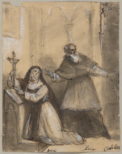 Een Non en een Monnik in een Kapel door Unknown