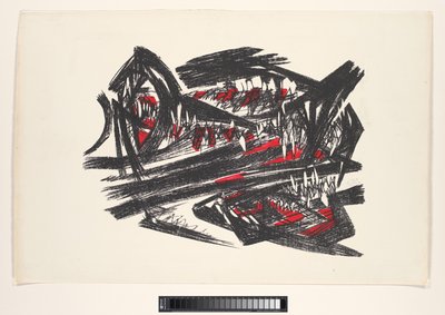 Abstracte voorstelling in rood, zwart en wit door Unknown