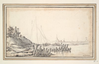 Een herberg bij een rivier door Unknown