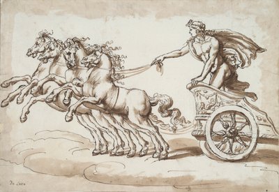 Apollo in een wagen getrokken door vier paarden door Unknown