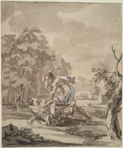 Kaïn doodt Abel door Unknown