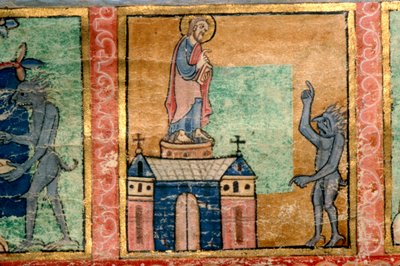 Detail van een Psalter, Verzoeking van Christus waarschijnlijk verlicht in Canterbury, ca. 1140 door Unknown