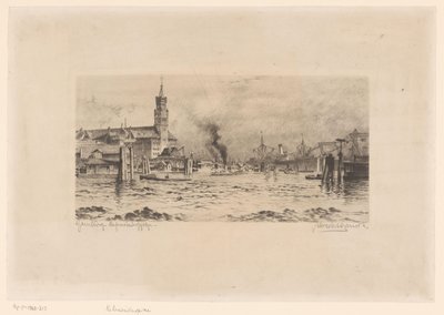 Gezicht op de Kehrwiederspitze en een kerk, te Hamburg door Unknown
