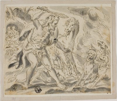 Hercules, Cerberus en de merries van Diomedes door Unknown