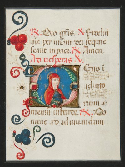 Initiaal O, verlucht manuscriptpagina uit een getijdenboek door Unknown