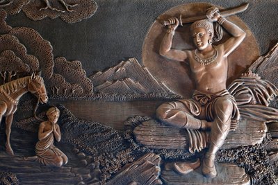 Linh Phong boeddhistische tempel, Leven van Boeddha, Ver van het paleis, Prins Siddartha ruilde zijn fijne kleren voor lompen en knipte zijn lange haar, Dalat, Vietnam door Unknown