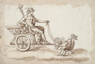 Mercurius in een Wagen Getrokken door Hanen door Unknown