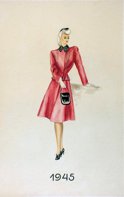 Model in een pak, met een handtas, 1945 door Unknown