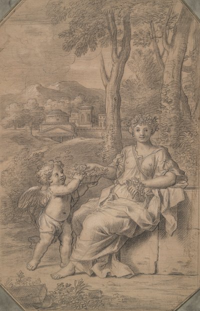 Portret van een vrouw als Flora door Unknown