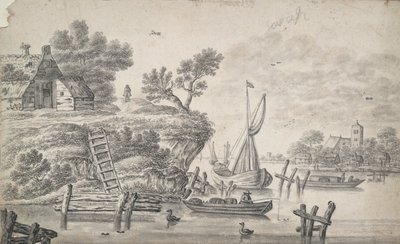 Rivierlandschap met Hoge Oever aan de Linkerkant door Unknown