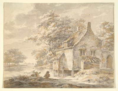 Rivierlandschap met Huis door Unknown