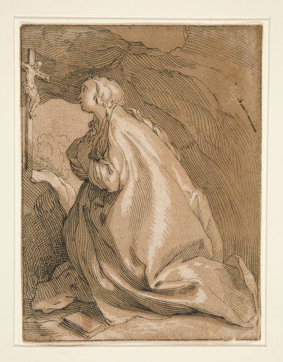 Heilige Maria Magdalena in de Grot Links door Unknown