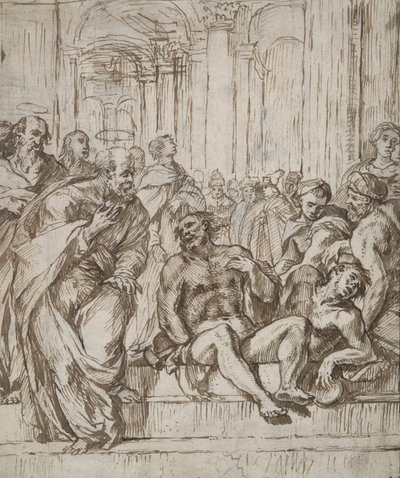 Heiligen Petrus en Paulus genezen de lamme man door Unknown