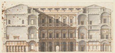 Sectie van de Vleugels en Elevatie van een Muur aan de Hof, Palazzo Farnese, Rome door Unknown