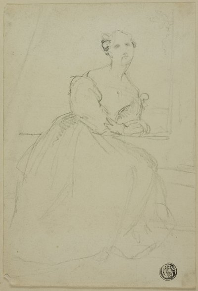Schets van zittende vrouw in avondjurk door Unknown