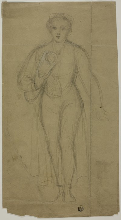 Staande vrouw met opgerold papier door Unknown