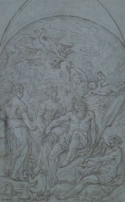 Studie voor een allegorie met riviergod en overvloed door Unknown