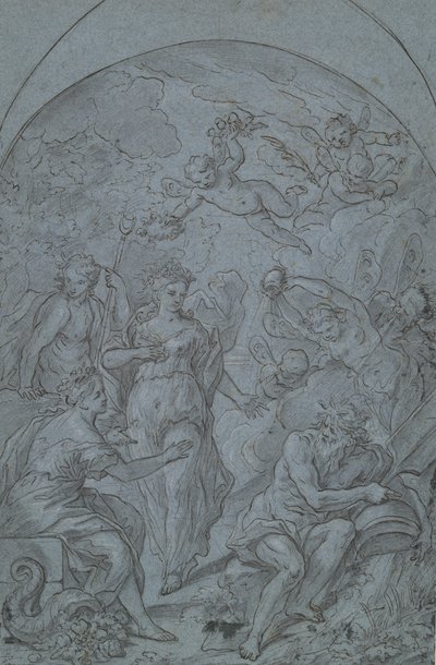 Studie voor een allegorie met riviergod en overvloed door Unknown