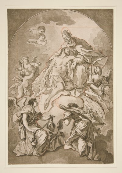 De Hemelvaart van Christus met God de Vader en Engelen door Unknown