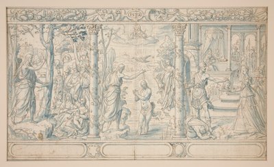 Drie Scènes uit het Leven van Johannes de Doper; Johannes de Doper predikend, Doop van Christus, Onthoofding van Johannes de Doper door Unknown