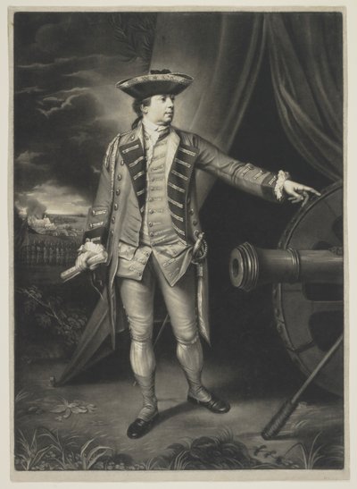 Portret van een Franse generaal met een gevechtsscène op de achtergrond door Unknown