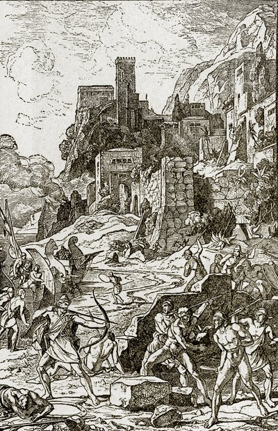 Vikingen vallen de Kelten aan, illustratie uit Het Verhaal van de Mens door J.W. Buel door Unknown