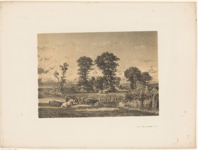 Weidelandschap met grazende paarden door Unknown