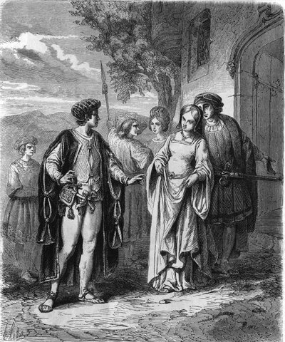 15e-eeuwse kostuums. 19e-eeuwse gravure. door Unknown artist
