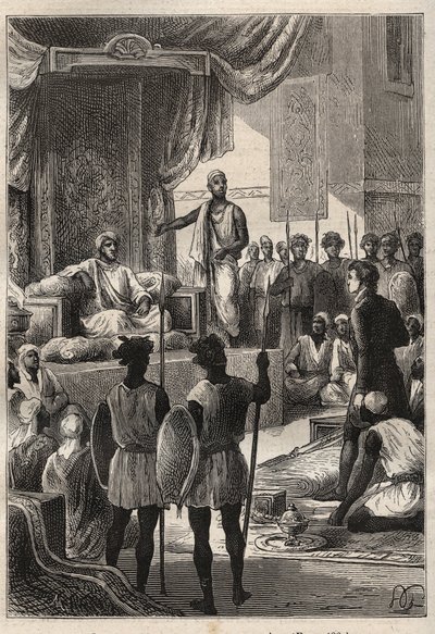Een reis (1792-1795) naar Egypte en het Nabije Oosten door William George Browne (1768-1813): Browne ontmoet de Sultan van Darfur Ald el Raschman (Abd-er-Rahman, bekend als El-Rachid of de Rechtvaardige), in El Fasher (Al-Fashir, Soedan) in 1793 - illustra door Unknown artist