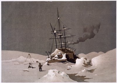 Een boot gevangen in ijs (in 