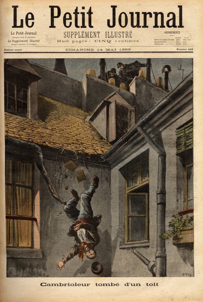 Een inbreker valt van de daken van de Notre Dame-straat in Nazareth door Unknown artist