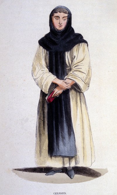 Een celestijn, religieus van de orde gesticht in 1254 door Celestinus V. Gravure uit de 19e eeuw door Unknown artist