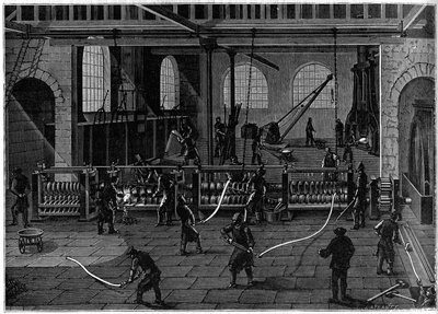 Een kopertekenatelier in Engeland. Gravure in het illustere tijdschrift 