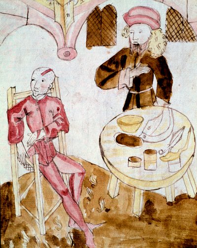 Een dokter bezoekt een patiënt (miniatuur) door Unknown artist