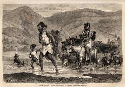 Een familie van Kabyle herders steekt de wadi Djema over om naar de Beni Menguellet markt te gaan, de belangrijkste in de regio; het hoofd van de familie waagt zich eerst, gevolgd door zijn familie en zijn kudde, eerst de schapen en daarna het grootste dee door Unknown artist