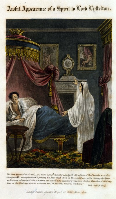 Een geest verschijnt voor Lord Littelton om zijn dood aan te kondigen. 1825. Bibl. Morando, Milaan. door Unknown artist