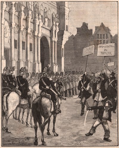 Een groep socialisten die demonstreren tegen de hervormingen van Louis Napoleon Bonaparte, 1849 op de Champ de Mars, Parijs door Unknown