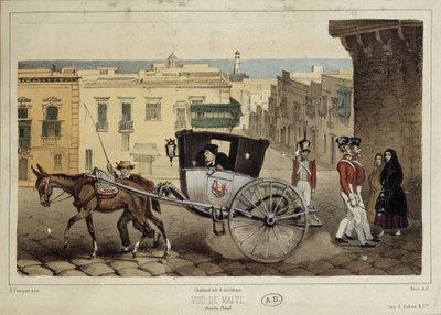 Een opstopping in de straten van Malta - gravure door Unknown artist