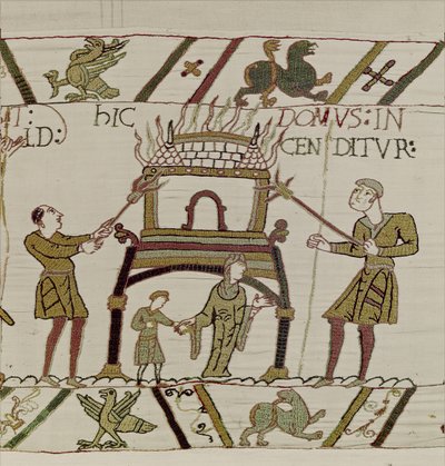 Een huis wordt verbrand door de Normandiërs, Tapijt van Bayeux door Unknown artist