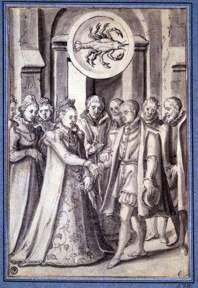 Een huwelijk in de 17e eeuw, onder het teken van kanker door Unknown artist