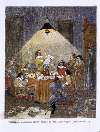 Een bijeenkomst van literatoren, die de oorsprong was van de Franse Academie door Unknown artist