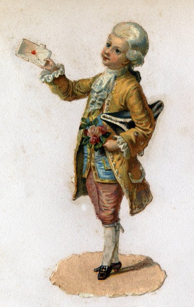 Een boodschapper (18e eeuw) met een verzegelde brief. Chromolithografie rond 1890 door Unknown artist
