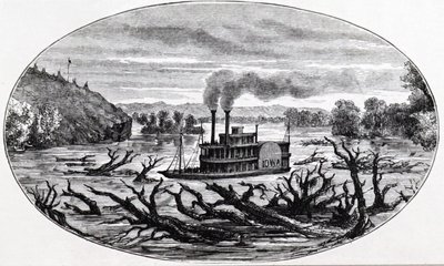 Een raderstoomboot op de bovenloop van de Missouri door Unknown artist