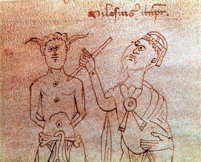 Een patiënt die een miniatuur dokter raadpleegt uit het manuscript 