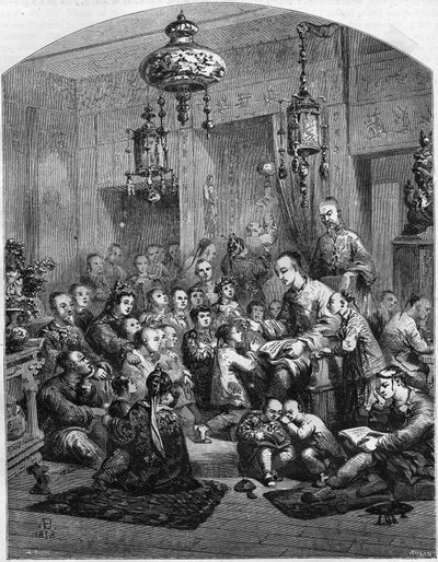 Een school in China in 1858. door Unknown artist