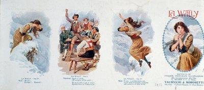 Een reeks vignetten die de opera La Wally illustreren (lithografie) door Unknown artist