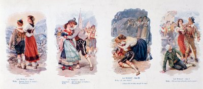 Een reeks vignetten die de opera La Wally illustreren (lithografie) door Unknown artist