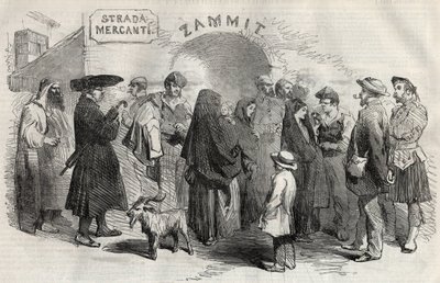 Een straat in Valletta op het eiland Malta in 1857. door Unknown artist