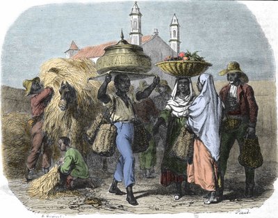 Een reizende broodverkoper in Cuba, gravure uit 1870 door Unknown artist